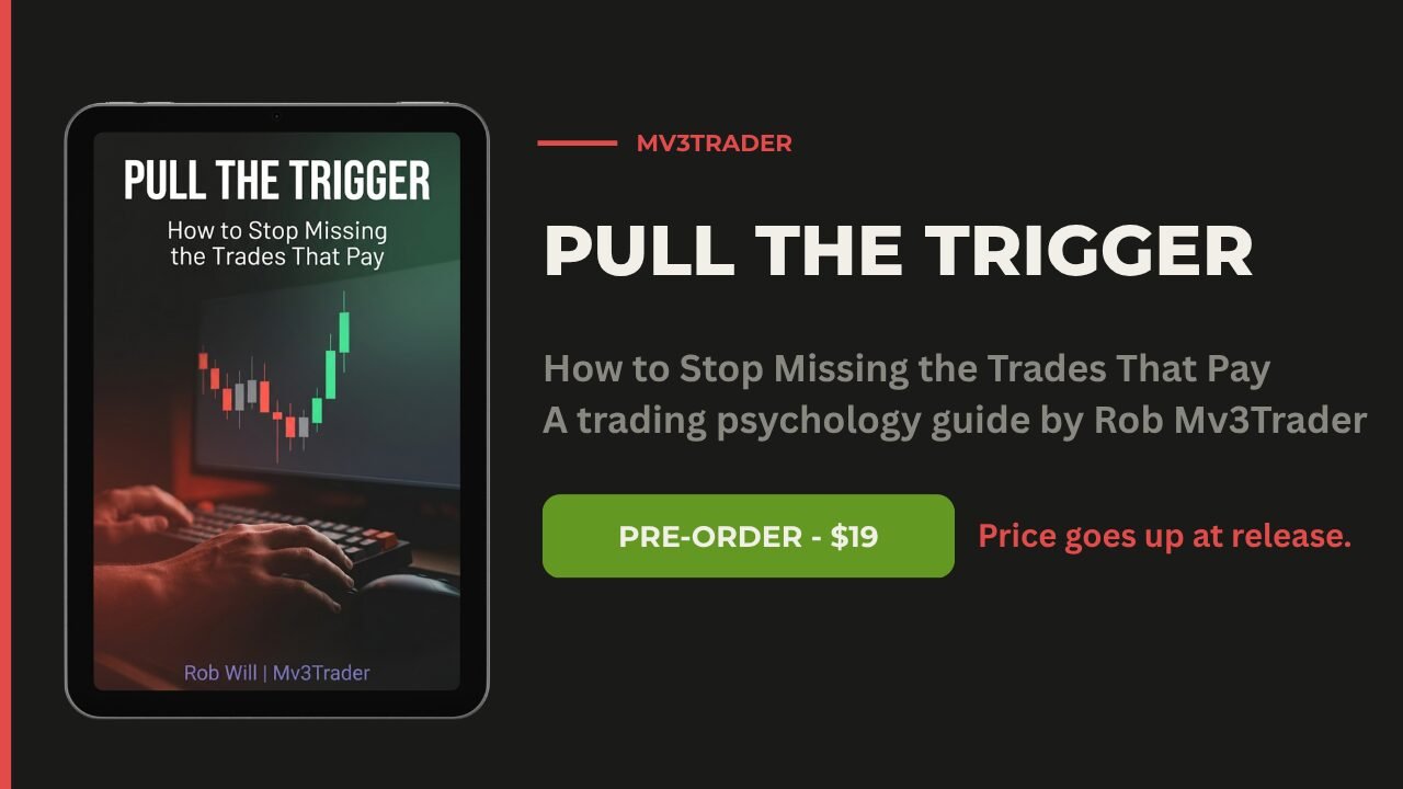 Pull the Trigger by Rob Will of Mv3Trader — a trading psychology guide on how to stop missing the trades that pay. Pre-order now for $19. Price goes up at release.
